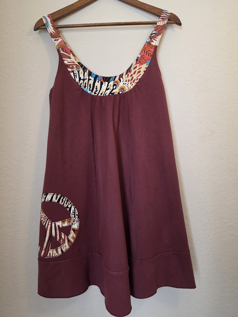 Vintage Lucky Brand Swim Coverup Womens XS/S Maroon Tan Peace Sign Hippie Style